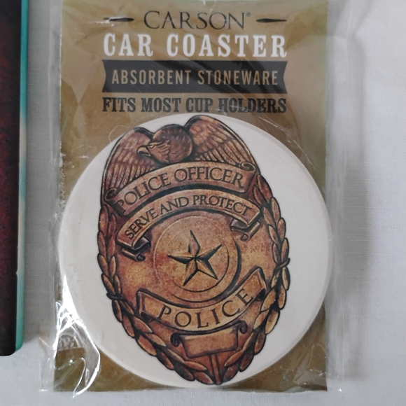Woman Police Officer Coaster Set With Serve And Protect Car Cup Holders Coasters - Picture 5 of 9